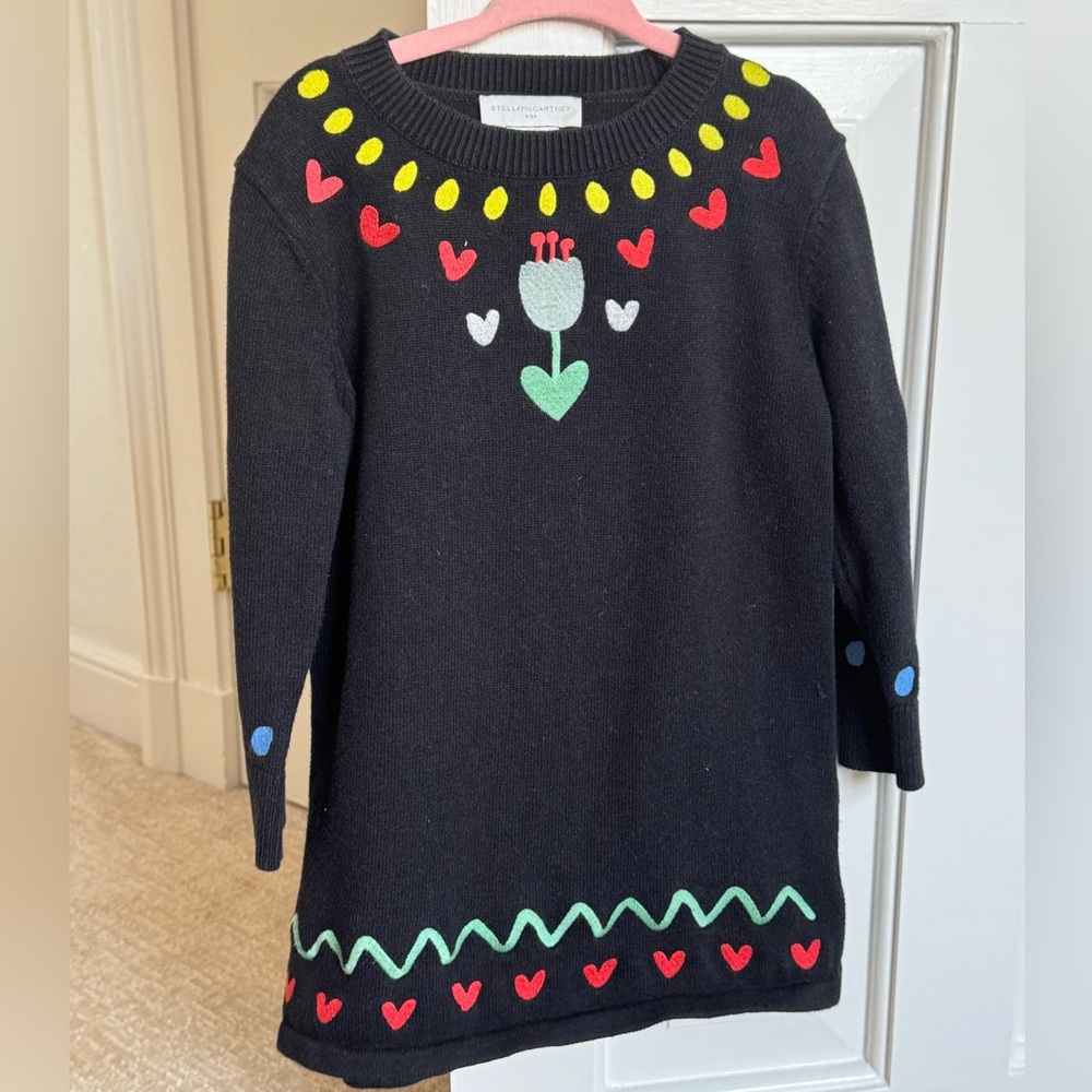 Stella McCartney black flowers embroidered knit dress size 4